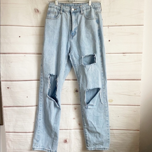 SHEIN Denim - Shein High Waist Distressed Jeans